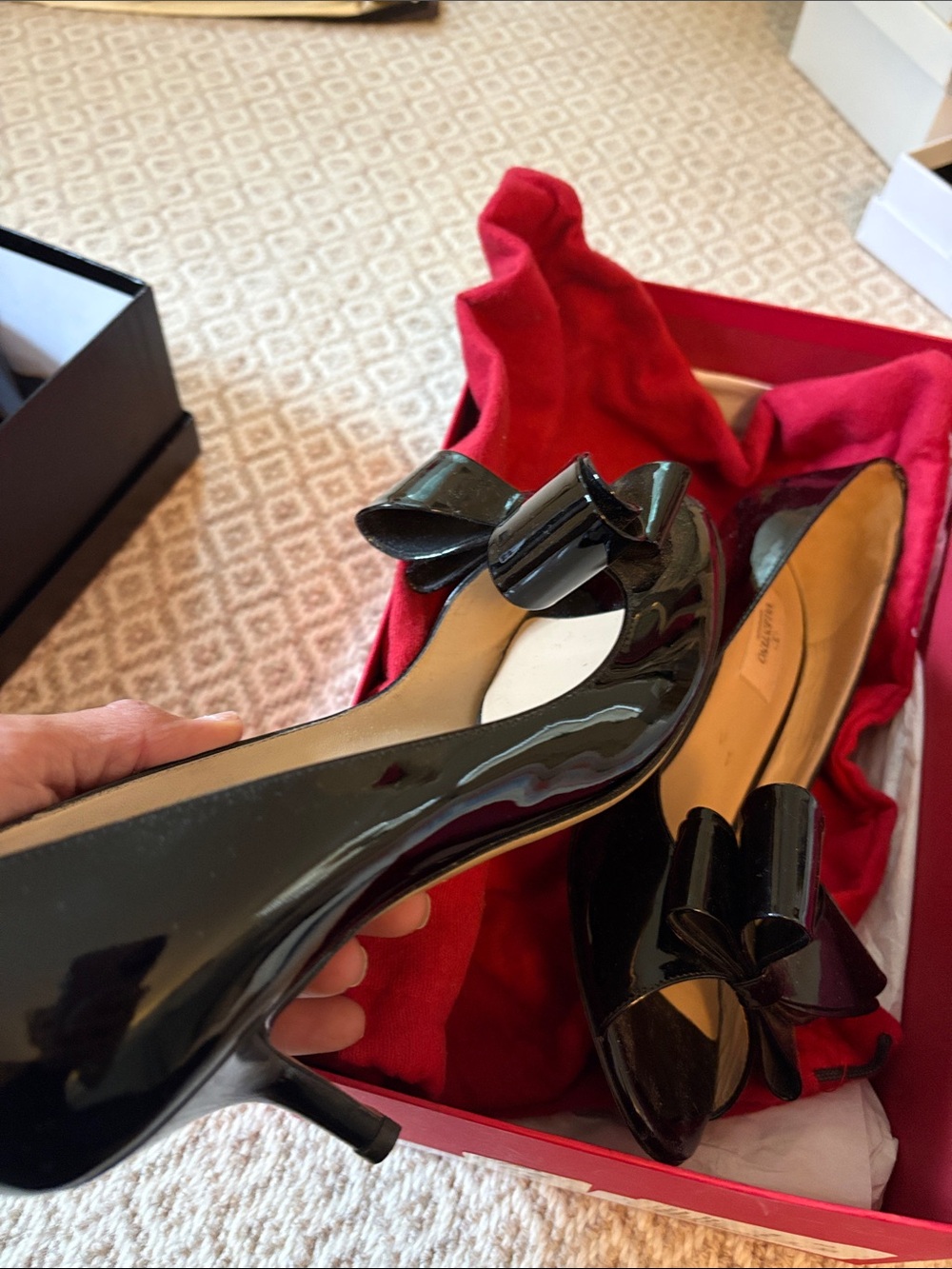 Valentino Black Patent Bow Pumps